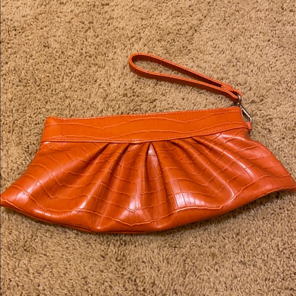 New York & Co Orange Faux Crocodile Clutch